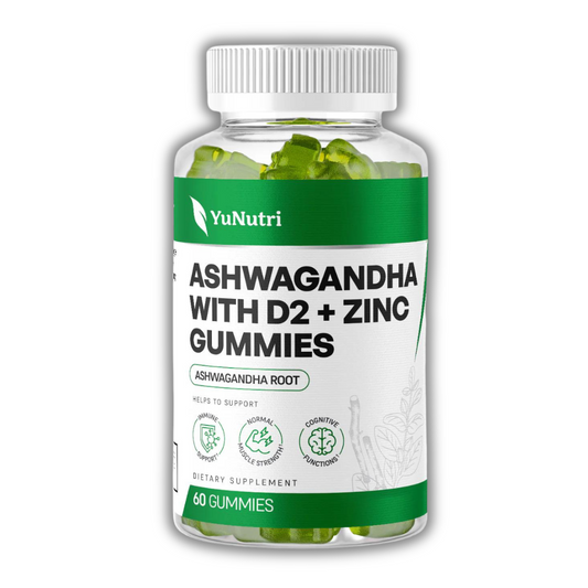 Yu Nutri Ashwagandha with Vitamin D2 and Zinc Gummies for Stress Relief, Immune Support, and Mood Enhancement Ashwagandha gummies for anxiety for weight loss brain fog adaptogens mushrooms deep sleep melatonin sea moss fat burner