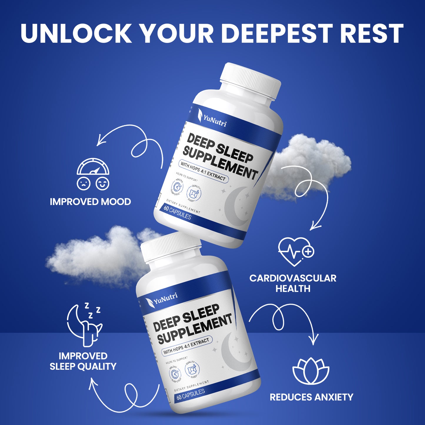 Yu Nutri Deep Sleep Support Natural Sleep Aid Supplement for Men and Women to Improve Sleep Quality