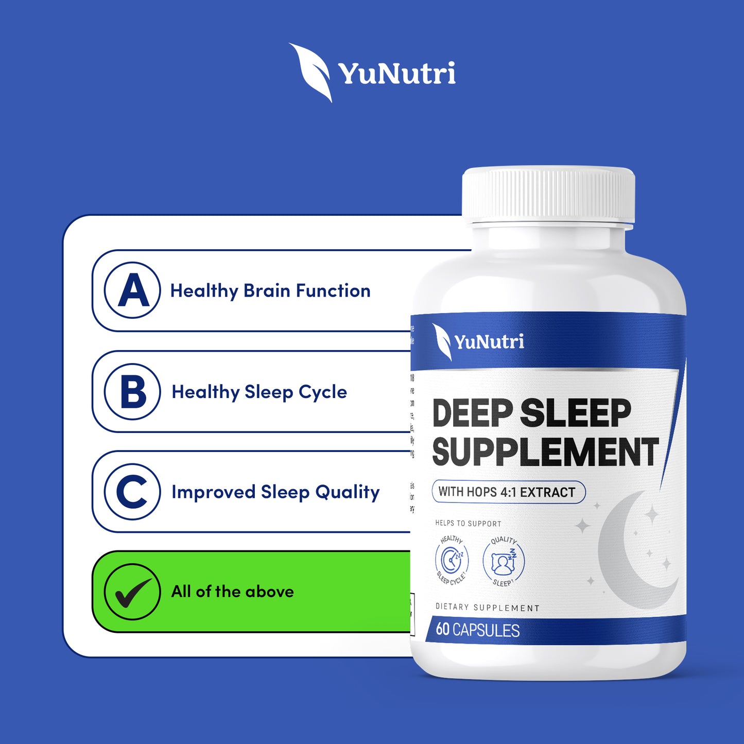 Yu Nutri Deep Sleep Support Natural Sleep Aid Supplement for Men and Women to Improve Sleep Quality